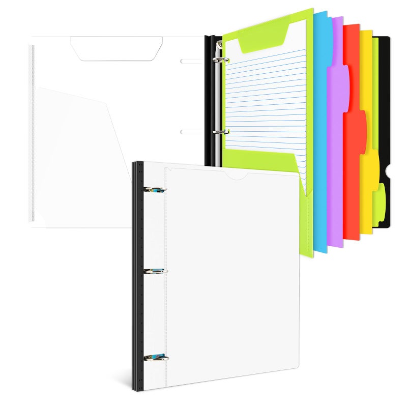 INFUN All-in-one Telescoping Binder Notebook, Refillable 3 Ring Notebook Binder with 1 Plastic Movable Pocket Folder,5 Plastic Subject dividers and Graph Paper and College Ruled Paper-White - Image 1
