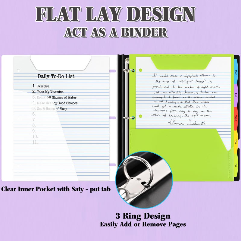 INFUN All-in-one Telescoping Binder Notebook, Refillable 3 Ring Notebook Binder with 1 Plastic Movable Pocket Folder,5 Plastic Subject dividers and Graph Paper and College Ruled Paper-White - Image 4