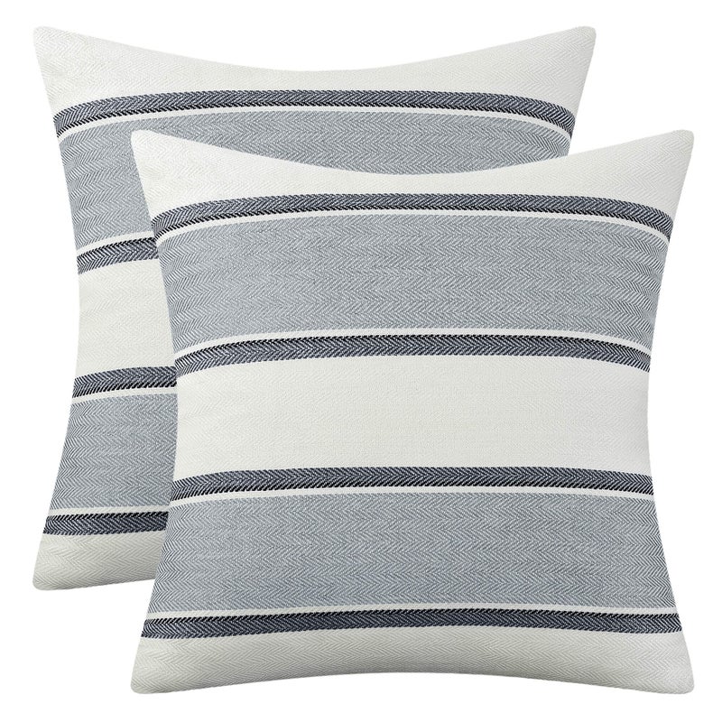 AmHoo Pack of 2 Farmhouse Linen Throw Pillow Cover Cushion Stripe Decoration Buffalo Retro Pillowcase with Hidden Zipper for Sofa Bedroom Car 18 x 18 Inch Light Grey Gray - Image 1