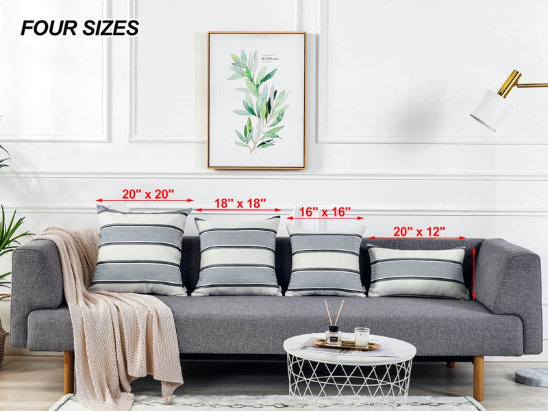 AmHoo Pack of 2 Farmhouse Linen Throw Pillow Cover Cushion Stripe Decoration Buffalo Retro Pillowcase with Hidden Zipper for Sofa Bedroom Car 18 x 18 Inch Light Grey Gray - Image 4