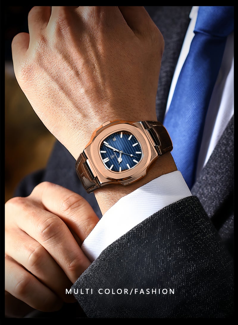 POEDAGAR Ultra Thin Waterproof Men's Watch with Calendar, Mineral Glass, and Unique Octagonal Case Design - Image 2