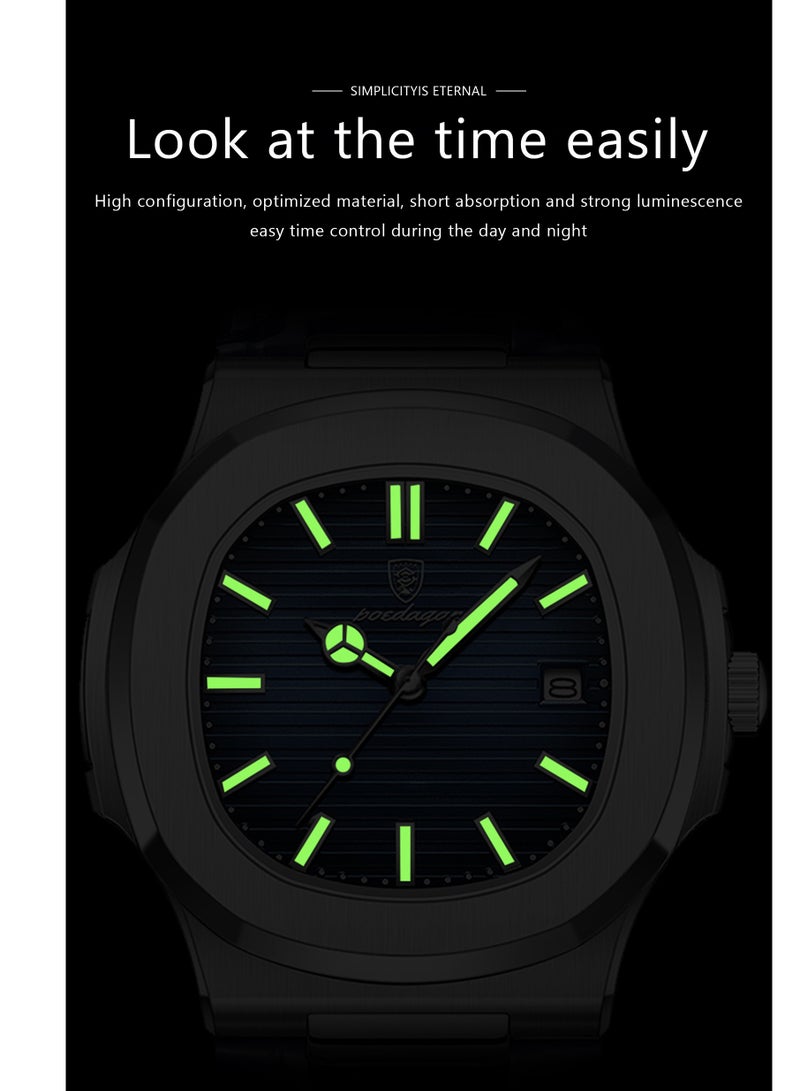 POEDAGAR Ultra Thin Waterproof Men's Watch with Calendar, Mineral Glass, and Unique Octagonal Case Design - Image 4