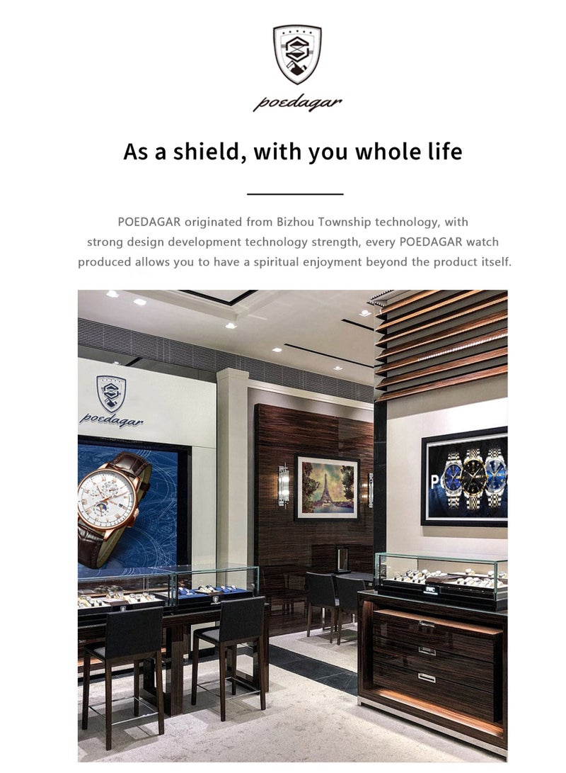 POEDAGAR Ultra Thin Waterproof Men's Watch with Calendar, Mineral Glass, and Unique Octagonal Case Design - Image 5