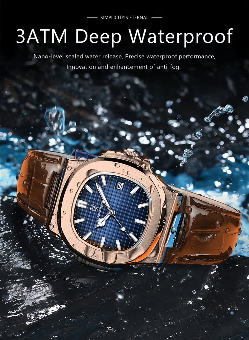 POEDAGAR Ultra Thin Waterproof Men's Watch with Calendar, Mineral Glass, and Unique Octagonal Case Design - Image 3