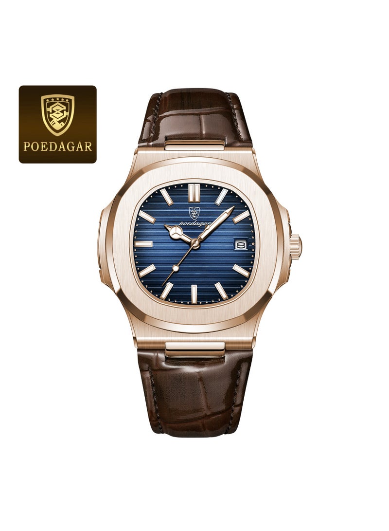 POEDAGAR Ultra Thin Waterproof Men's Watch with Calendar, Mineral Glass, and Unique Octagonal Case Design - Image 1