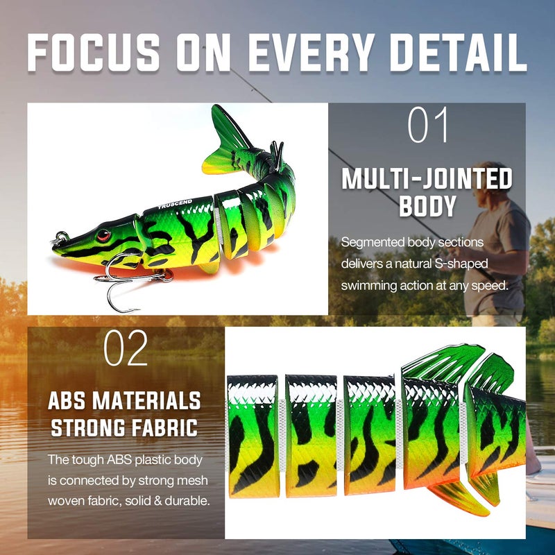 TRUSCEND Easy Catch Swimmax, Magic Noisy Turbulent Wiggling and Vibrating Actions for More Bites, Segmented Swimbait Jointed by Dyneema Strongest Fiber, Lifelike Fishing Lures for Relax Family Fishing - Image 3