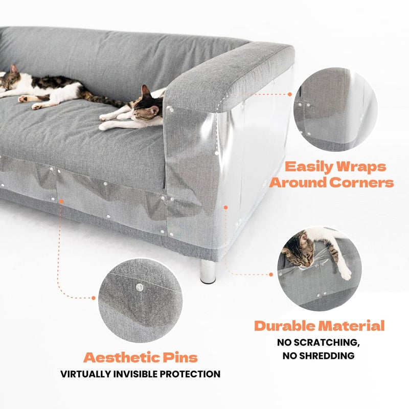 KatSupreme Cat Scratch Furniture Protector - Couch and Sofa Guards - 8 XL Sheets with 64 Pins (8 XL Sheets and 64 Pins) - Image 3