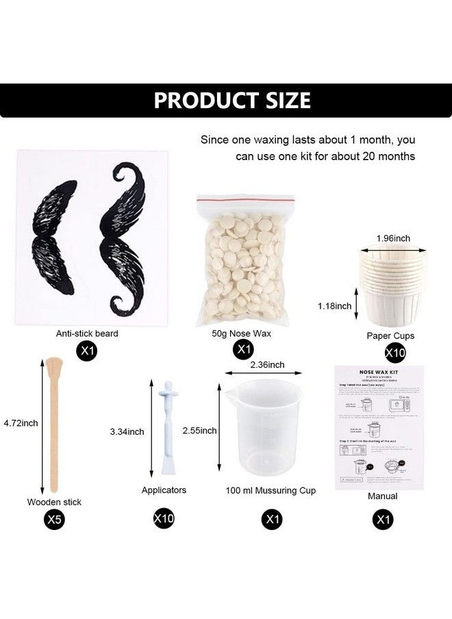 maycreate - Nose Wax Kit For Men Women Eyebrows Ears Lips Facial Nose Hair Removal Wax 50G Wax 10 Applicators 5 Wooden Stick 10 Little Cups 1 Protect Sticker 1 Measuring Cup - Image 1