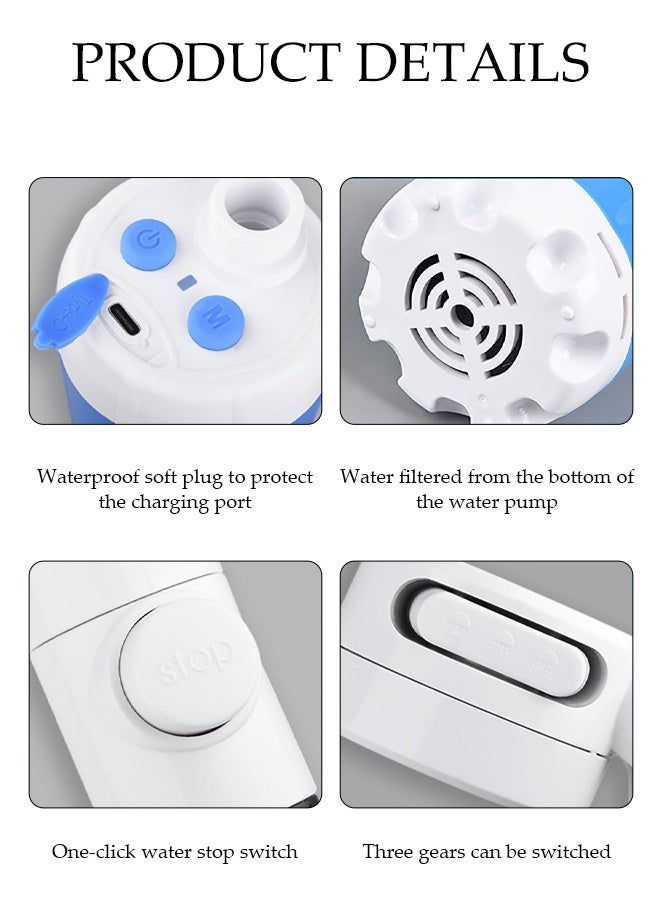 DUNISO Portable Bathroom Shower Set,Shower Pump with Shower Head, Rechargeable Portable Camping Outdoor Shower Sprayer Pumps Water from Bucket，Waterproof and Non Leakage，for Camping, Hiking, Travel, Car Washing Pet Cleaning - Image 3