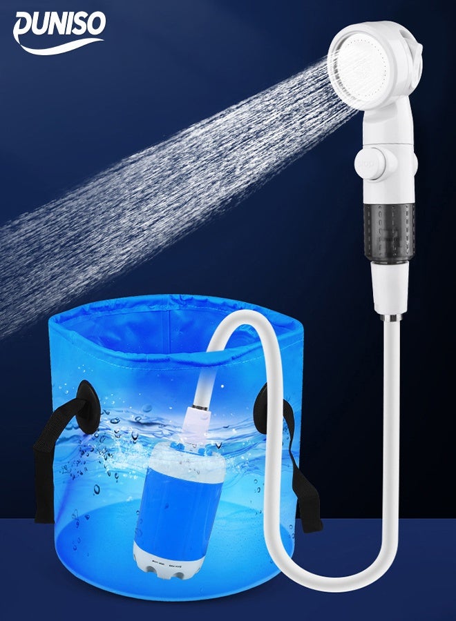 DUNISO Portable Bathroom Shower Set,Shower Pump with Shower Head, Rechargeable Portable Camping Outdoor Shower Sprayer Pumps Water from Bucket，Waterproof and Non Leakage，for Camping, Hiking, Travel, Car Washing Pet Cleaning - Image 1
