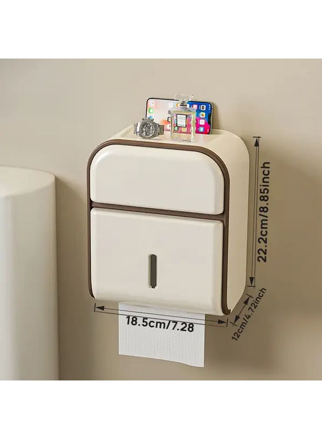 No Drill Waterproof Wall Mounted Toilet Paper Holder And Storage Shelf Gray White Adhesive Bathroom Organizer With Multi Functional Space Moisture Resistant Plastic Modern White Design For Tile Glass Wood Surfaces Space Saving Vertical Storage With Installation Template Included - Image 3