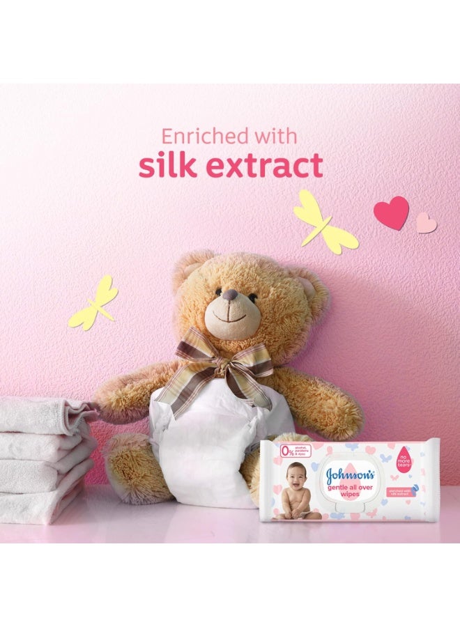 erorex Johnson's Baby Wipes Gentle All Over 2+1 Value Pack 216 Wipes No More Tears with Silk Extract - Image 3