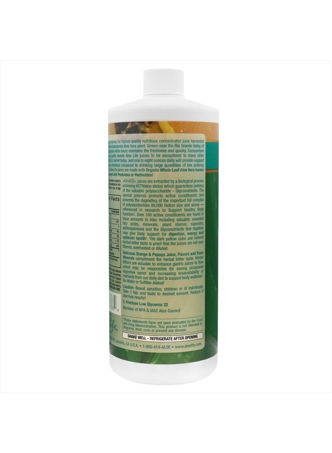 Aloe Life Whole Leaf Aloe Vera Juice Concentrate, Soothing Relief for Indigestion, Antioxidant Catalyst, Supports Energy & Wellness, Certified Organic Aloe Leaves, Gluten-Free (Orange Papaya, 32 oz)  - Image 3