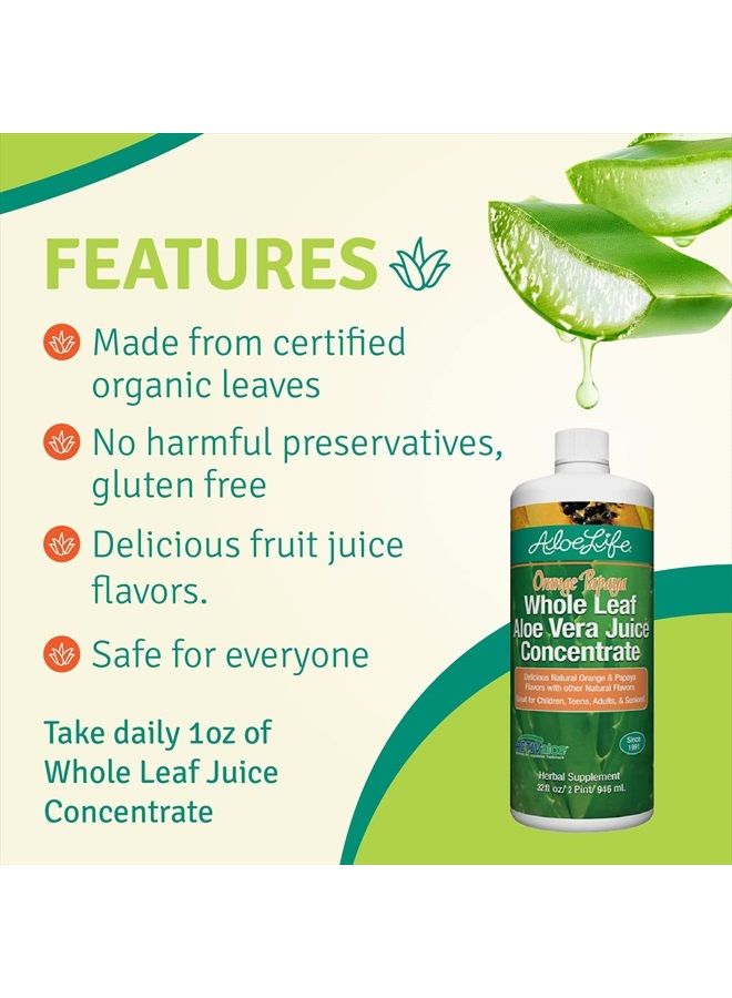 Aloe Life Whole Leaf Aloe Vera Juice Concentrate, Soothing Relief for Indigestion, Antioxidant Catalyst, Supports Energy & Wellness, Certified Organic Aloe Leaves, Gluten-Free (Orange Papaya, 32 oz)  - Image 5