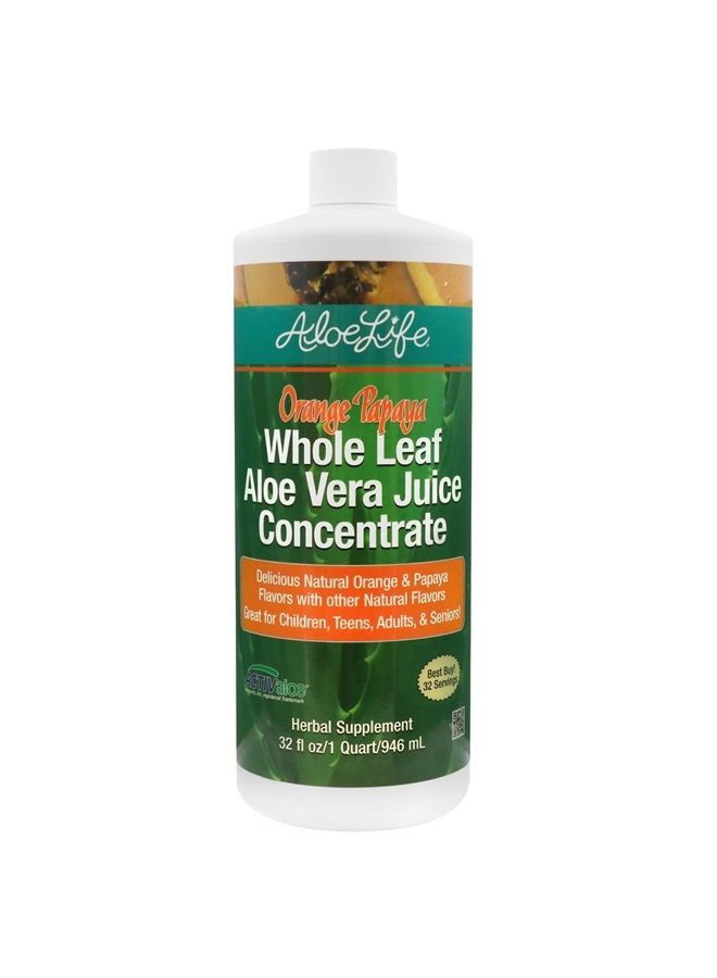 Aloe Life Whole Leaf Aloe Vera Juice Concentrate, Soothing Relief for Indigestion, Antioxidant Catalyst, Supports Energy & Wellness, Certified Organic Aloe Leaves, Gluten-Free (Orange Papaya, 32 oz)  - Image 1