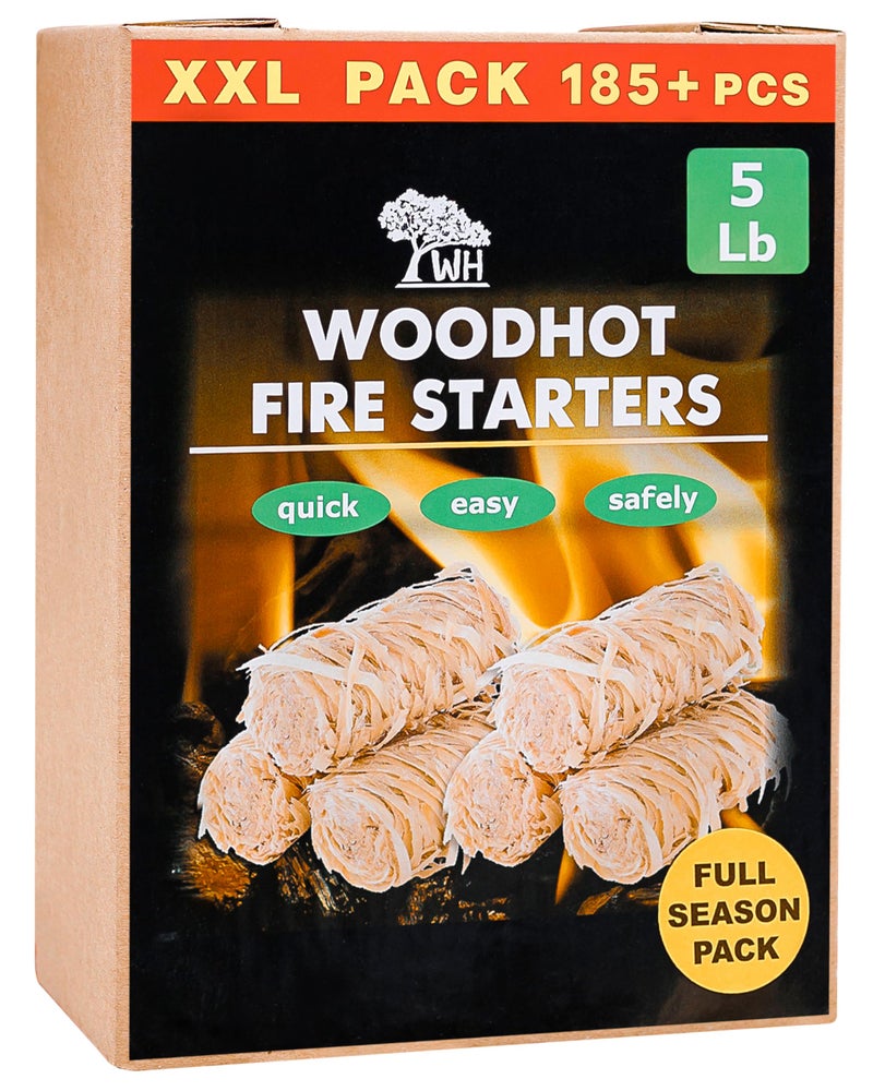 WH 185 pcs Natural Fire Starters for Campfires & Grill - 5lb Large Box - Long-Burning Charcoal Starters - Odorless Firestarters for Outdoor Fire Pit, Fireplace - Quick Ignite - Image 1