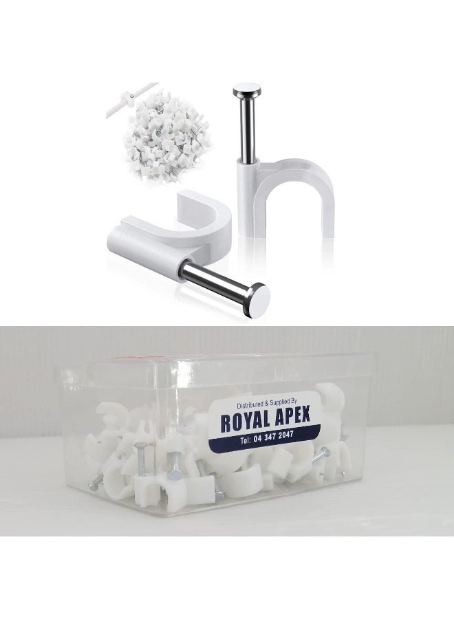 Royal Apex Electrical Cable Wire Round Clips, Steel Nails Tacks Holder For Organizing Electric Wires Cables Lines - White (12Mm - 100Pcs) - Image 1