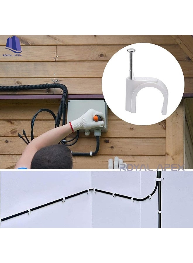 Royal Apex Electrical Cable Wire Round Clips, Steel Nails Tacks Holder For Organizing Electric Wires Cables Lines - White (12Mm - 100Pcs) - Image 4