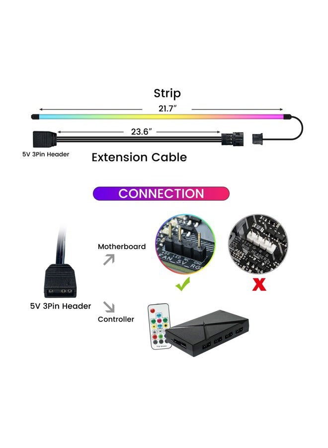 Vetroo Magnetic LED Strip for PC, 21.7-inch 5V 3-Pin ARGB Light Bar, Chassis Lighting for Aura SYNC, Gigabyte RGB Fusion, MSI Mystic Light Sync with 8 Powerful Magnet Bracket - Image 2