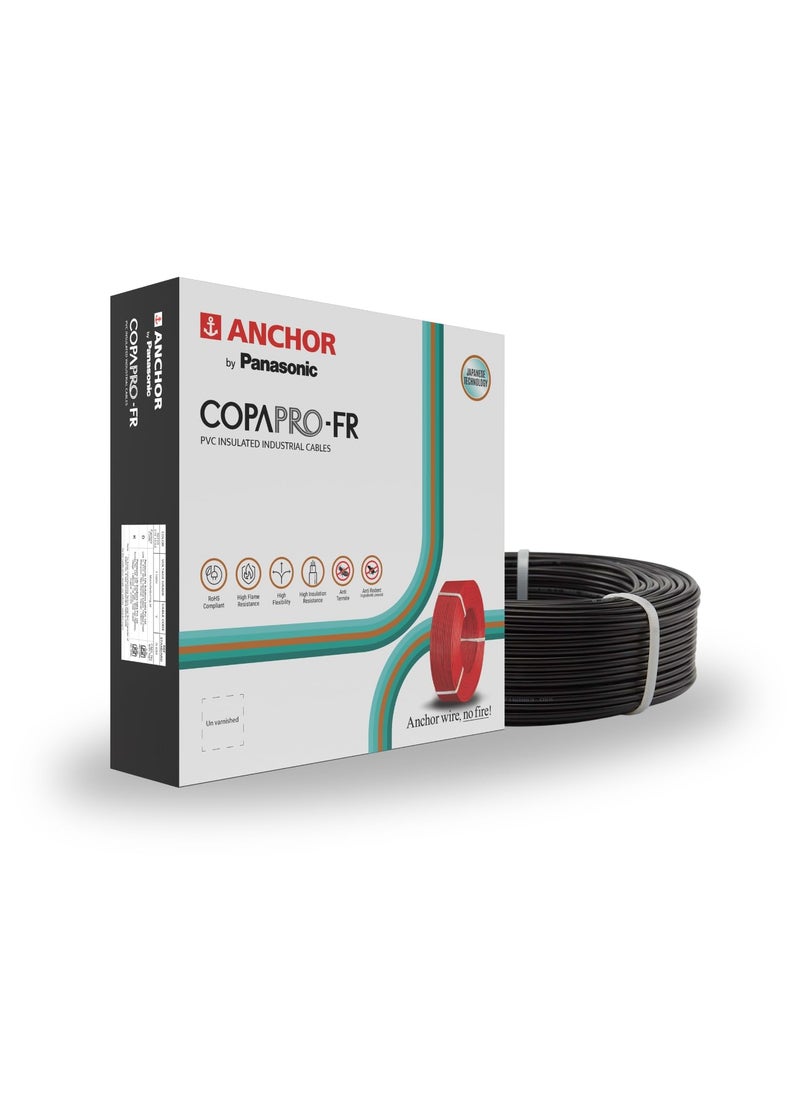 Anchor Anchor by Panasonic 6 mm COPAPro FR Electrical Wire 90 Meter Fire Resistant Single Core PVC insulated Pure Copper Wire Anti Rodent Anti Termite Flexible Wire for Connections BLACK 96142BK  - Image 1