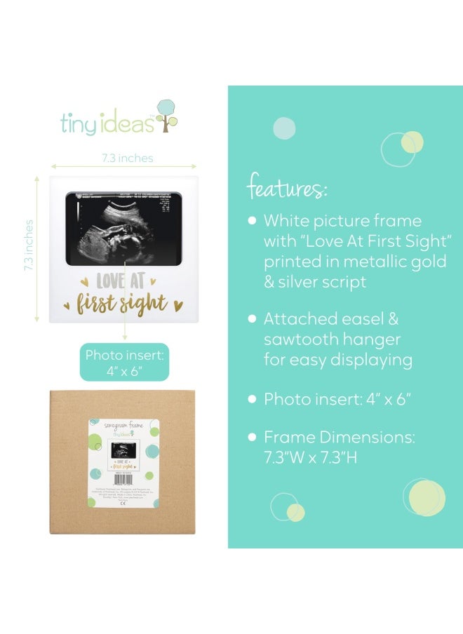 pearhead - Tiny Ideas Love At First Sight Sonogram Picture Frame Pregnancy Keepsake Photo Frame Ultrasound Keepsake Gender-Neutral Baby Nursery D Cor 4 X 6 Photo Insert Gold Silver And White - Image 1