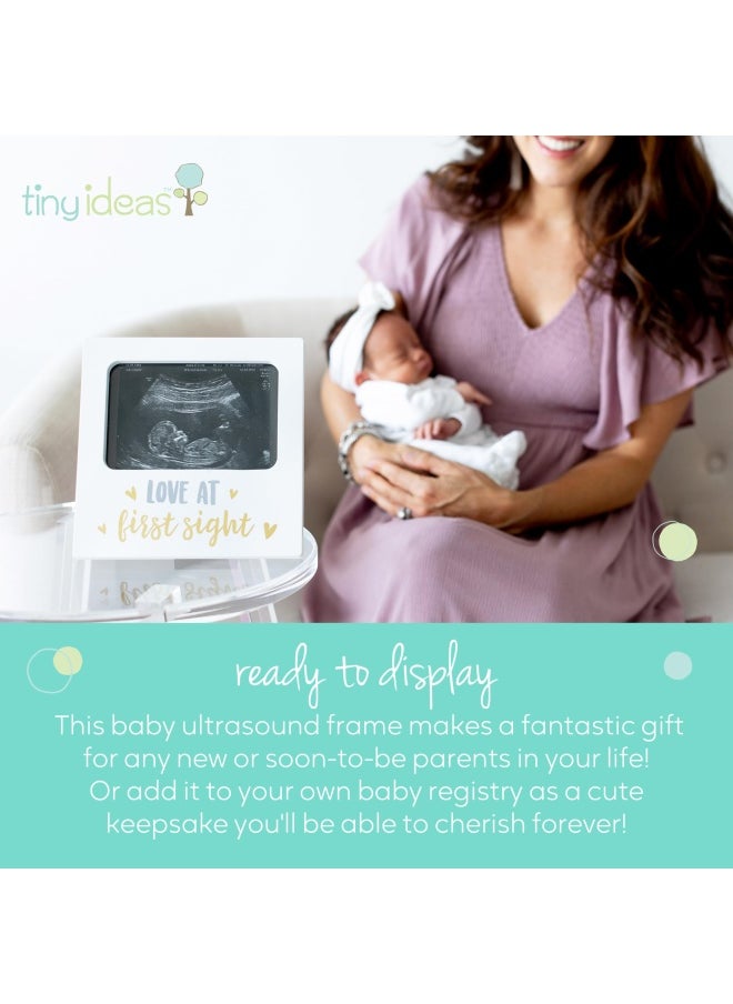 pearhead - Tiny Ideas Love At First Sight Sonogram Picture Frame Pregnancy Keepsake Photo Frame Ultrasound Keepsake Gender-Neutral Baby Nursery D Cor 4 X 6 Photo Insert Gold Silver And White - Image 1