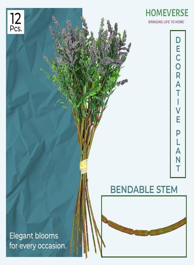 HOMEVERSE Fresh Lavender 12Pcs Lavender Fake Plant 14Inch Height Bouquet, Green Stems Bundled for Decorative Items for Diwali, Home, Room, Office, Bedroom, Anniversary, Deepawali (Dark Purple) - Image 2