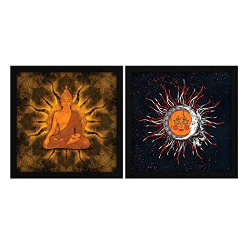 ArtX Paper Abstract Sun and Moon & Meditation Sun Framed Wall Art Painting, Multicolor, Abstract, 13X13 in each, Set of 2 - Image 1