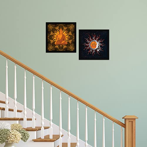 ArtX Paper Abstract Sun and Moon & Meditation Sun Framed Wall Art Painting, Multicolor, Abstract, 13X13 in each, Set of 2 - Image 3