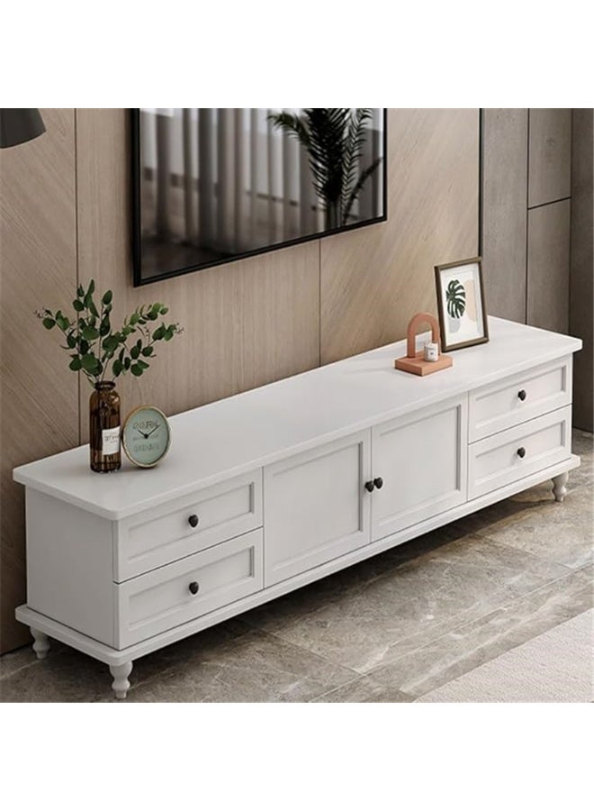 مجلس الوزراء التلفزيوني الحديث ، طاولة التلفزيون على سطح المقابل مع الدرجات ، مركز الترفيه المنزلي غرفة المعيشة تخزين مجلس الوزراء التلفزيوني طاولة وحدة التحكم الإعلامية ، 140 * 34 * 42 سم (أبيض ، H-F97) - Image 1