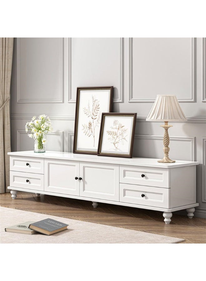 مجلس الوزراء التلفزيوني الحديث ، طاولة التلفزيون على سطح المقابل مع الدرجات ، مركز الترفيه المنزلي غرفة المعيشة تخزين مجلس الوزراء التلفزيوني طاولة وحدة التحكم الإعلامية ، 140 * 34 * 42 سم (أبيض ، H-F97) - Image 2