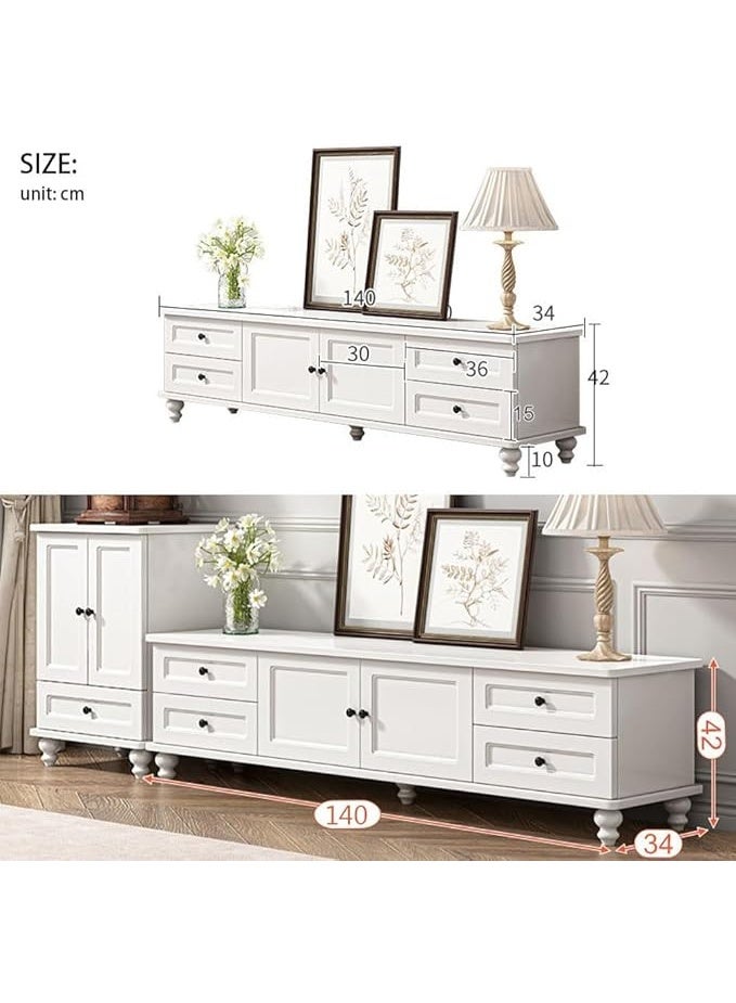 مجلس الوزراء التلفزيوني الحديث ، طاولة التلفزيون على سطح المقابل مع الدرجات ، مركز الترفيه المنزلي غرفة المعيشة تخزين مجلس الوزراء التلفزيوني طاولة وحدة التحكم الإعلامية ، 140 * 34 * 42 سم (أبيض ، H-F97) - Image 3