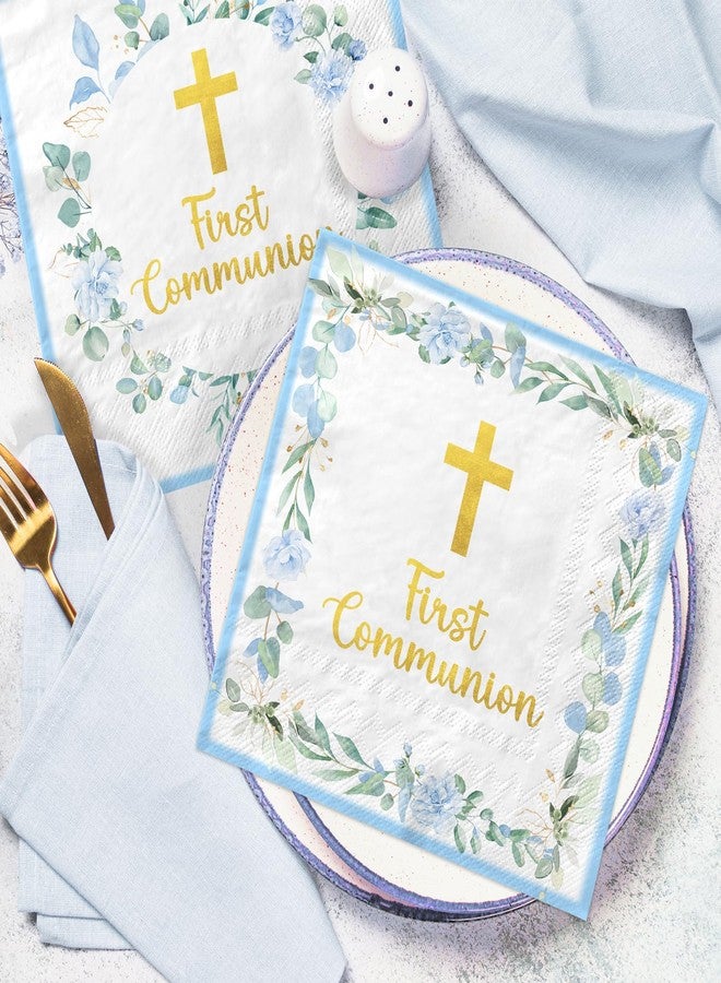 Dydamud First Communion Decorations for Boys, 50pcs Blue Baptism Napkins First Communion Paper Napkins for Baptism Decorations, Easter Party, First Communion Party Supplies - Image 3
