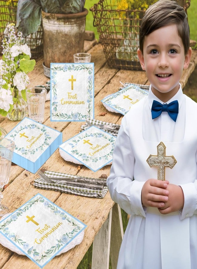 Dydamud First Communion Decorations for Boys, 50pcs Blue Baptism Napkins First Communion Paper Napkins for Baptism Decorations, Easter Party, First Communion Party Supplies - Image 4