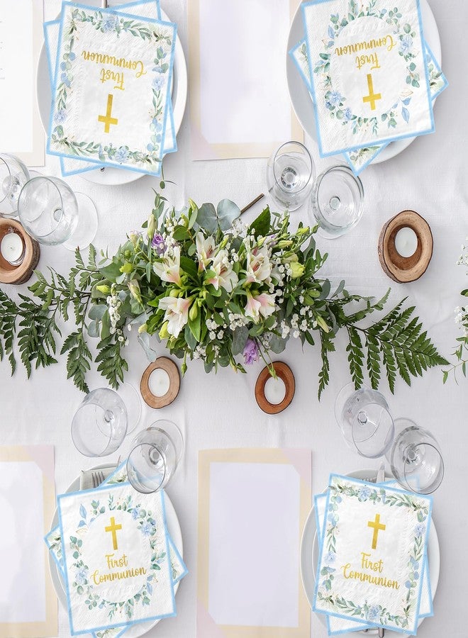 Dydamud First Communion Decorations for Boys, 50pcs Blue Baptism Napkins First Communion Paper Napkins for Baptism Decorations, Easter Party, First Communion Party Supplies - Image 5