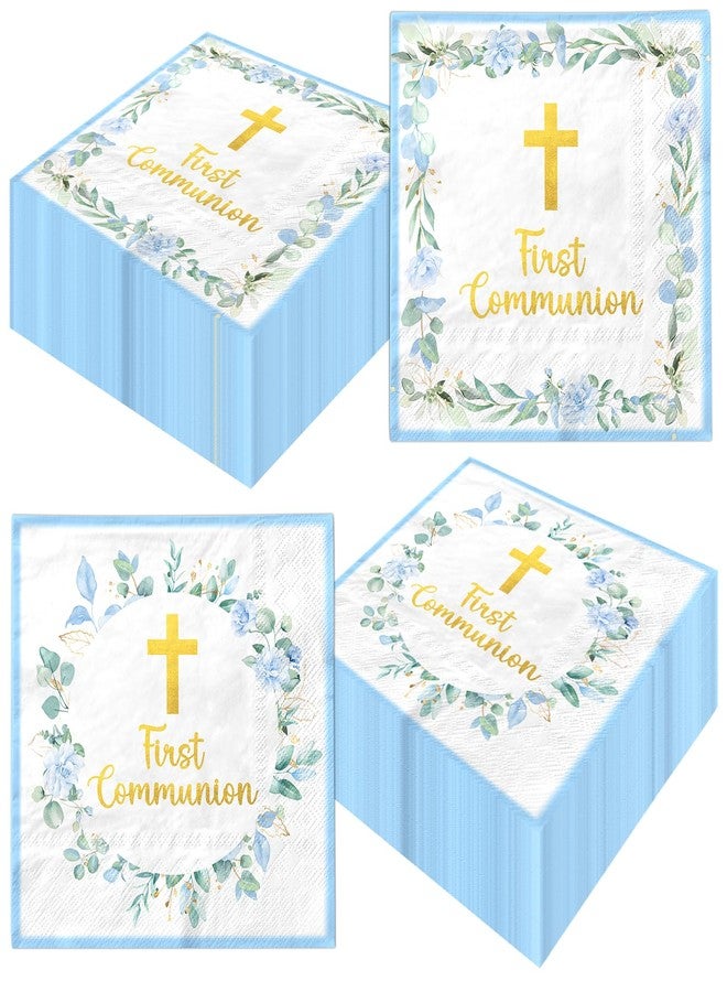 Dydamud First Communion Decorations for Boys, 50pcs Blue Baptism Napkins First Communion Paper Napkins for Baptism Decorations, Easter Party, First Communion Party Supplies - Image 1