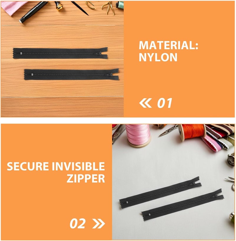 Parliky 200pcs Black 20cm Self-Locking Nylon Coil Invisible Zippers for Sewing Dress Pants Garment Craft Making Multi-use Fasteners - Image 2