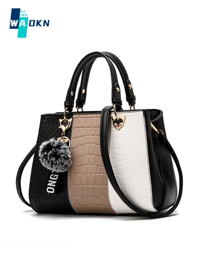 WAOKN - Women's Fashion Contrasting Shoulder Bag, Ladies American Contrasting Handbag Tote Bags Clutch Bag, Large-capacity PU Leather Crossbody Bags Sling Bag Side Bag Carry Bag - Image 1