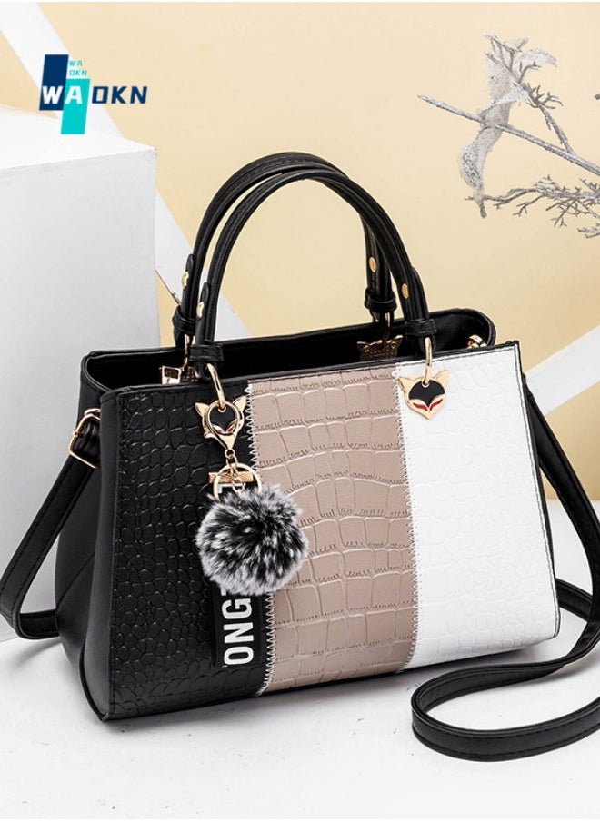 WAOKN - Women's Fashion Contrasting Shoulder Bag, Ladies American Contrasting Handbag Tote Bags Clutch Bag, Large-capacity PU Leather Crossbody Bags Sling Bag Side Bag Carry Bag - Image 1