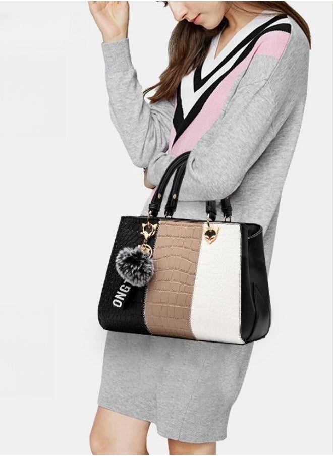 WAOKN - Women's Fashion Contrasting Shoulder Bag, Ladies American Contrasting Handbag Tote Bags Clutch Bag, Large-capacity PU Leather Crossbody Bags Sling Bag Side Bag Carry Bag - Image 1