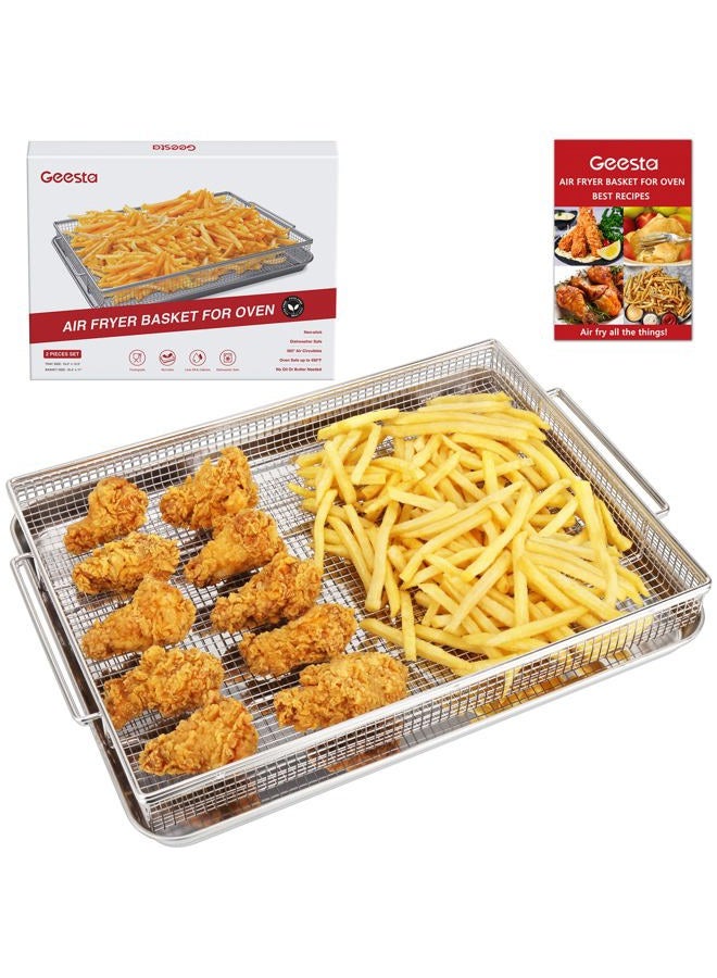 Geesta Air Fryer Basket for Oven with 50 Recipes, Extra Large 2 Piece Nonstick Crisper Tray & Basket, Stainless Steel Air Fryer Accessories for Crispy Foods Healthy Cooking, Dishwasher Safe, 16.5” x 12.5” - Image 1
