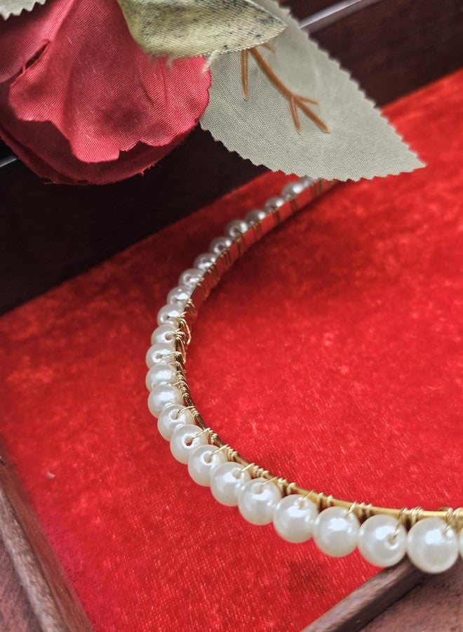 Twinsho Elegant Pearl Headband, White Faux Pearls with Gold-Tone Setting, Pearl Hair Headband, Party wedding Classic Headband for Women and Girls - Image 3