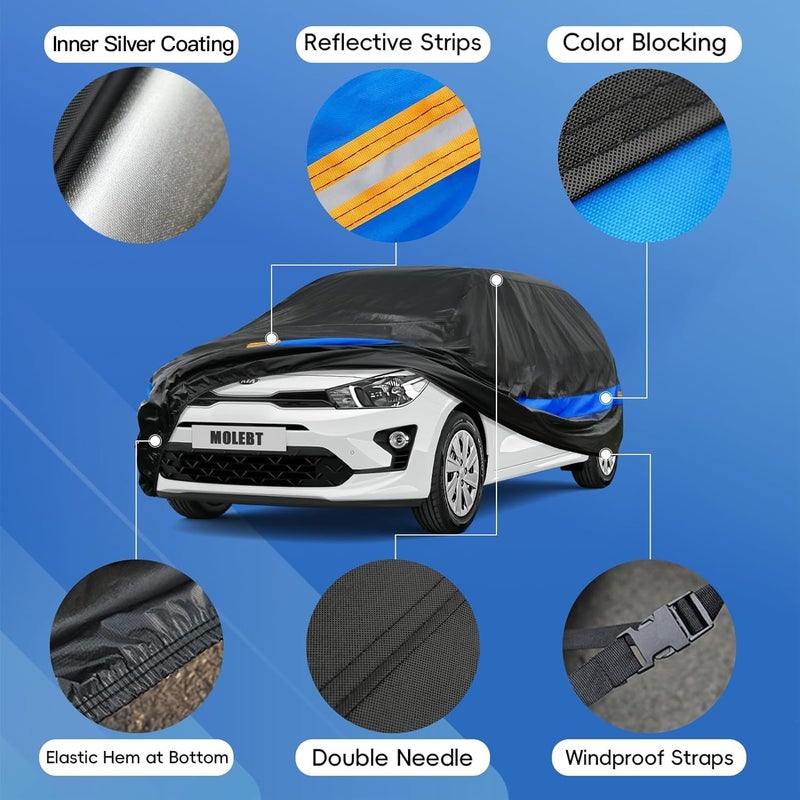 Molebt Hatchback Car Cover Waterproof All Weather, Universal Fit Ford Focus Honda Civic Hatchback, Toyota Corolla Hatchback, Subaru Impreza, VW Golf/GTI, Hyundai Kona, Nissan Leaf etc. - Image 4