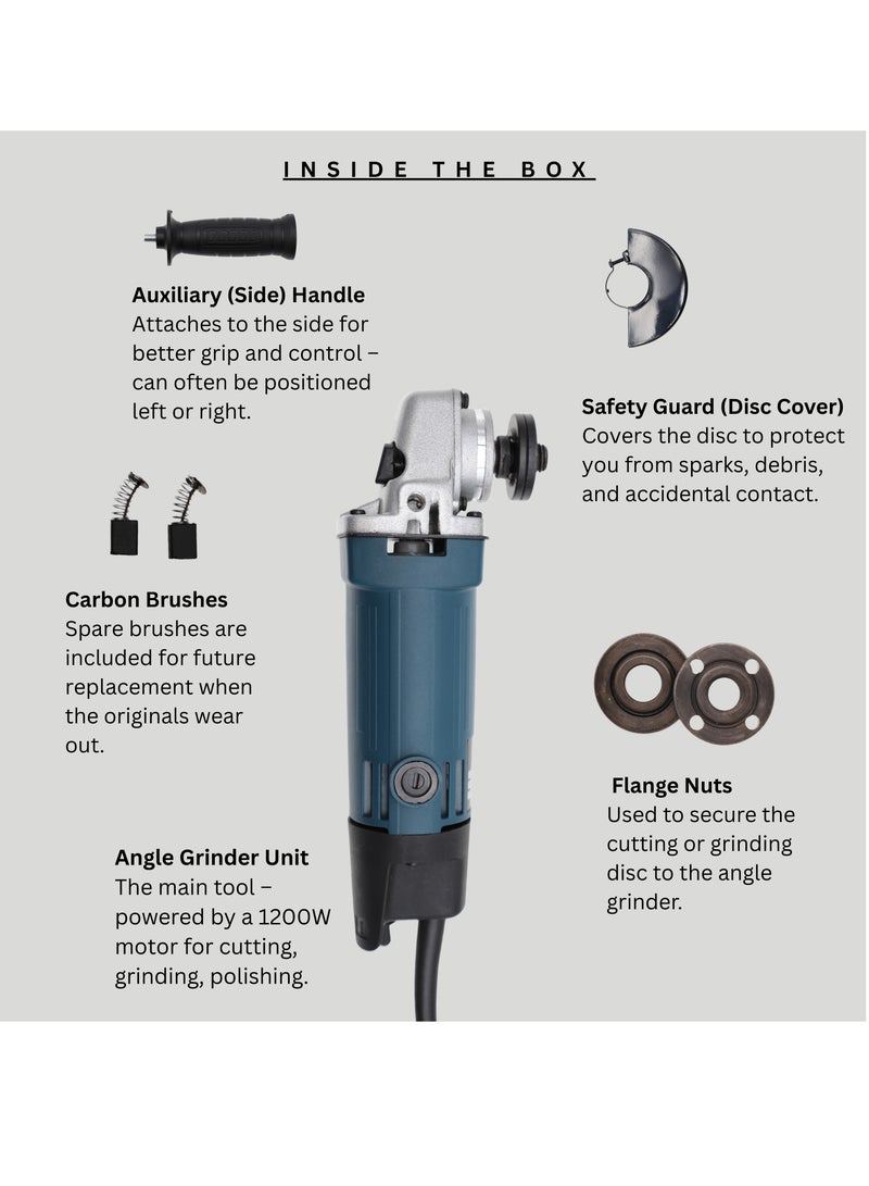 بوناي مجلخة زاوية BN-HK65، 1200 واط، 115 مم، 11000 دورة في الدقيقة | آلة قطع وطحن كهربائية قوية للمعادن والحجر والخشب والإنشاءات - Image 5