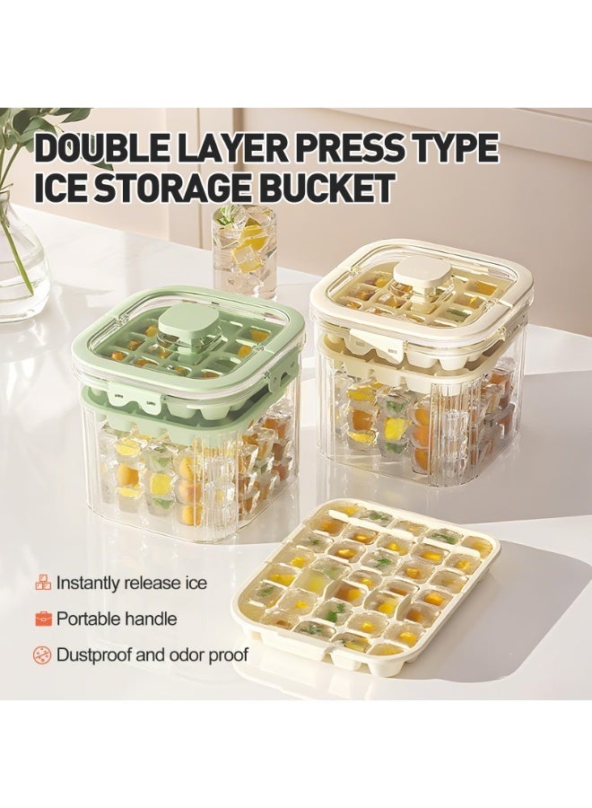 Freezer ice cube tray - A lid-equipped ice cube tray with two trays, 56 compartments, suitable for making beverages, smoothies, and juices. The tray with an easy-access ice cube function is suitable for use in the freezer.（Green） - Image 5