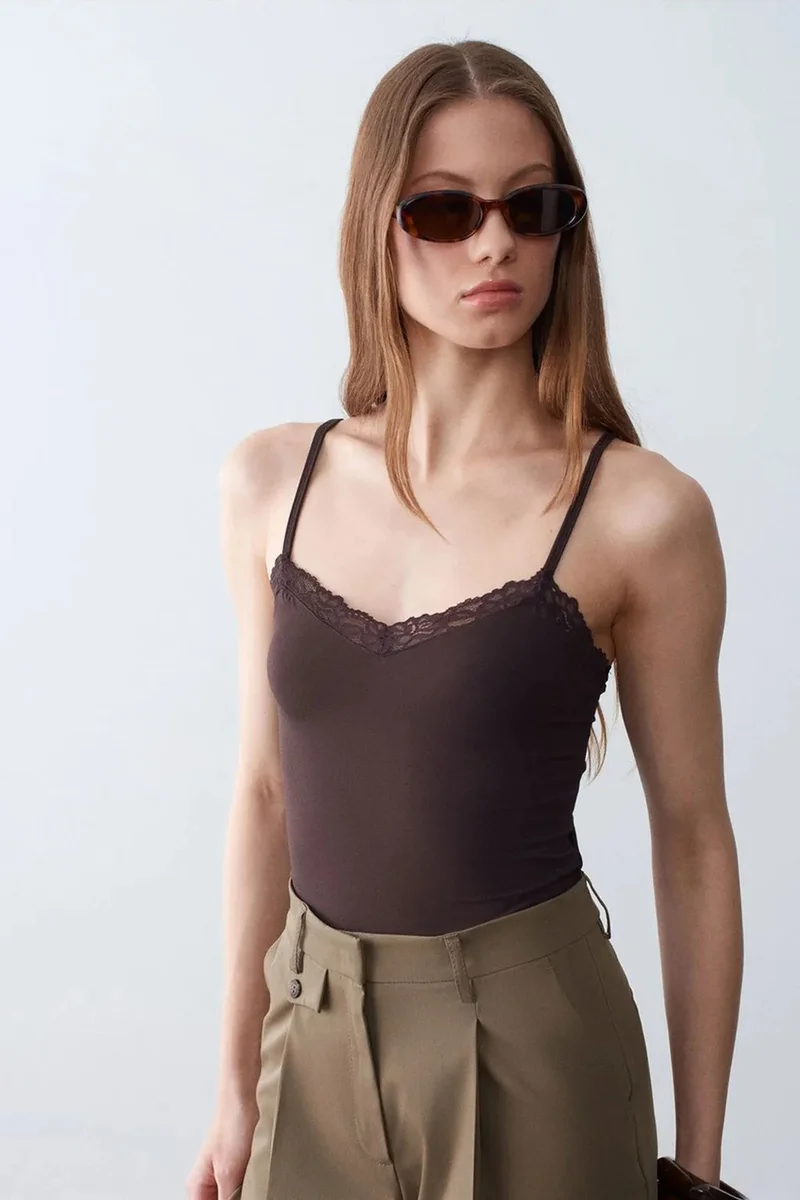 Dilvin Black DILVIN Slim Fit Sleeveless V-Neck Cami Blouse for Women | Best Price UAE