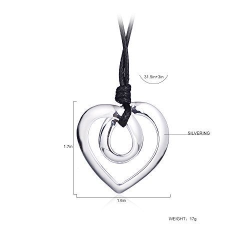 welbijoux Heart Shape Long Pendant Necklace Silver Plated Black PU Leather Rope Long Chain Necklace for Women - Image 4