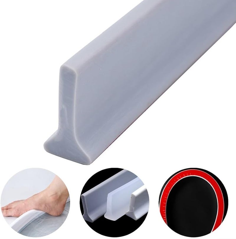 Flexible Transparent Rubber Silicone Shower Barrier Water Stopper 300cm Length Gray - Image 3