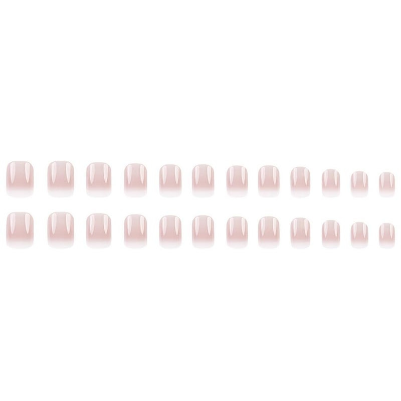 HJKDSFD French Tip Press On Nails - Short Square Pink White Gradient False Nails with Design - Glossy Acrylic Artificial Nails - Full Cover Stick On Nails - 24 Pcs DIY Manicure - Image 5
