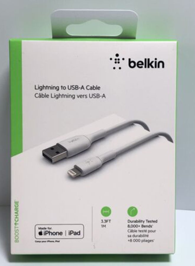 بيلكين كابل شحن لايتنينج (كابل بووست تشارج من لايتنينج إلى USB لأجهزة آيفون وآي باد وآيربودز) معتمد من MFi بطول متر واحد أبيض - Image 1